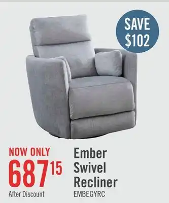 The Brick Ember 36 Fabric Swivel Glider Reclining Chair - Silver Cotton offer