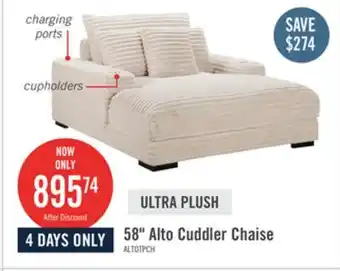 The Brick Alto 58 Ultra Plush Faux Fur Fabric Chaise Lounge with Dual Cupholders and USB Port - Taupe offer