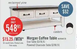 The Brick Morgan 48 Rustic Coffee Table With Storage, Shelf and Casters - White with Reclaimed Wood offer