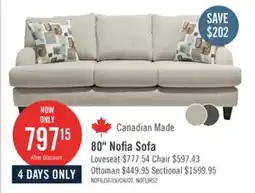 The Brick Canadian Made Nofia 80 Chenille Fabric Sofa with Two Accent Pillows and Wood Legs - Linen Beige offer