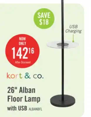 The Brick Kort & Co. Alban 26 Black Floor Lamp with USB Charging and Built-in Side Table offer