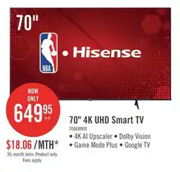 The Brick Hisense 70 4K UHD HDR10 Dolby Vision 60Hz Google Smart TV (70A68N) offer