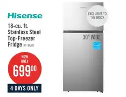 The Brick Hisense 30 18 Cu. Ft. Top-Mount Refrigerator - Stainless Steel - RT18A2FID offer