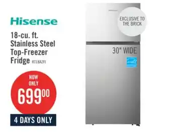 The Brick Hisense 30 18 Cu. Ft. Top-Mount Refrigerator - Stainless Steel - RT18A2FID offer