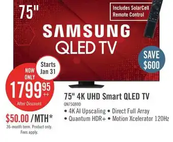 The Brick Samsung 75 QLED 4K UHD Quantum HDR+ Dolby Atmos 120Hz Smart TV (QN75Q80DAFXZC) offer