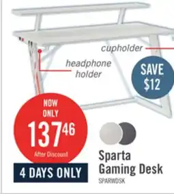 The Brick Sparta 48 Gaming Office Desk with Raised Monitor Shelf - White with Black & Red Accents offer