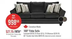 The Brick Canadian Made Febe 100 Chenille Fabric Sofa with Flared Arms and Accent Pillows - Charcoal Grey offer