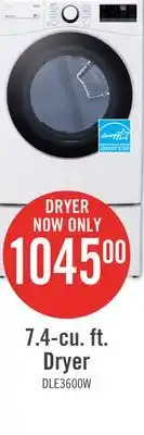 The Brick LG 7.4 Cu. Ft. Smart Electric Dryer - White - Stackable - DLE3600W offer