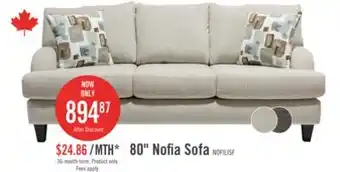 The Brick Canadian Made Nofia 80 Chenille Fabric Sofa with Two Accent Pillows and Wood Legs - Linen Beige offer