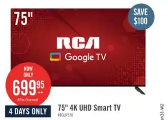 The Brick RCA 75 4K HDR Smart Google TV offer