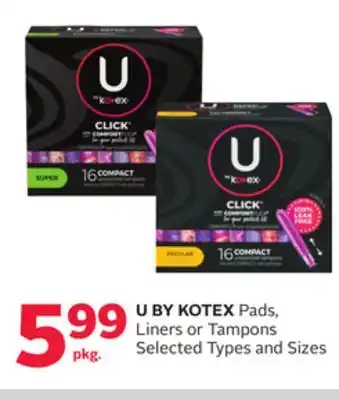 Rexall U BY KOTEX Pads, Liners or Tampons offer