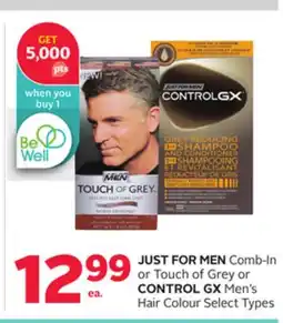 Rexall JUST FOR MEN Comb-In or Touch of Grey or CONTROL GX Men's Hair Colour offer