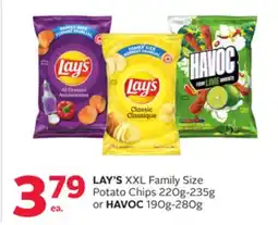 Rexall LAY'S XXL Family Size Potato Chips 220g-235g or HAVOC 190g-280g offer