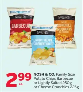 Rexall NOSH & CO. Family Size Potato Chips Barbecue or Lightly Salted 250g or Cheese Crunchies 225g offer