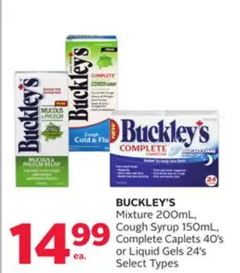 Rexall BUCKLEY'S Mixture 200mL, Cough Syrup 150mL, Complete Caplets 40' s or Liquid Gels 24' s offer