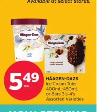 Rexall HÄAGEN-DAZS Ice Cream Tubs 400mL-450mL or Bars 3' s-4' s offer