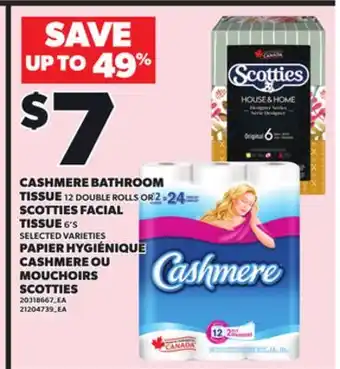 Independent City Market CASHMERE BATHROOM TISSUE, 12 DOUBLE ROLLS OR SCOTTIES FACIAL TISSUE, 6'S offer