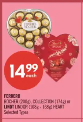 Shoppers Drug Mart FERRERO ROCHER (200g), COLLECTION (174g) or LINDT LINDOR (108g - 168g) HEART offer