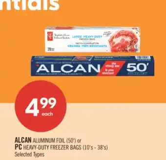 Shoppers Drug Mart ALCAN ALUMINUM FOIL (50') or PC HEAVY-DUTY FREEZER BAGS (10's - 38's) offer