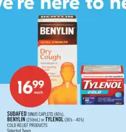 Shoppers Drug Mart SUDAFED SINUS CAPLETS (40's), BENYLIN (250mL) or TYLENOL (36's - 40's) COLD RELIEF PRODUCTS offer