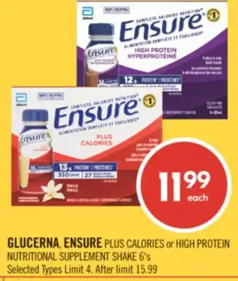 Shoppers Drug Mart GLUCERNA, ENSURE PLUS CALORIES or HIGH PROTEIN NUTRITIONAL SUPPLEMENT SHAKE offer