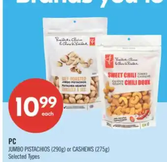 Shoppers Drug Mart PC JUMBO PISTACHIOS (290g) or CASHEWS (275g) offer