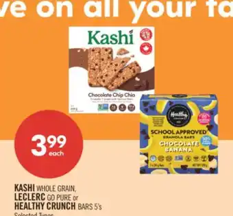 Shoppers Drug Mart KASHI WHOLE GRAIN, LECLERC GO PURE or HEALTHY CRUNCH BARS 5's offer