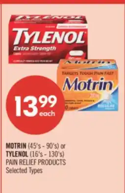 Shoppers Drug Mart MOTRIN (45's - 90's) or TYLENOL (16's - 130's) PAIN RELIEF PRODUCTS offer