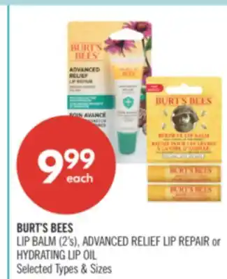 Shoppers Drug Mart BURT'S BEES LIP BALM (2's) ADVANCED RELIEF LIP REPAIR or HYDRATING LIP OIL offer