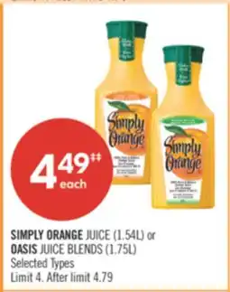 Shoppers Drug Mart SIMPLY ORANGE JUICE (1.54L) or OASIS JUICE BLENDS (1.75L) offer