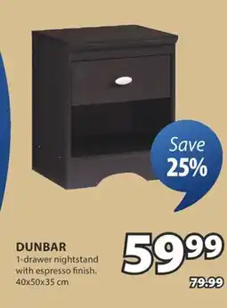 JYSK DUNBAR 1-drawer nightstand offer