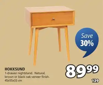 JYSK HOKKSUND 1-drawer nightstand offer