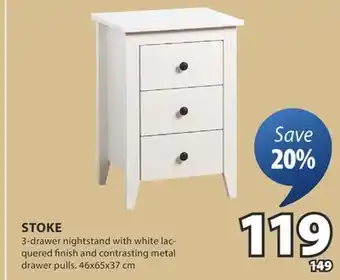 JYSK STOKE 3-drawer nightstand offer