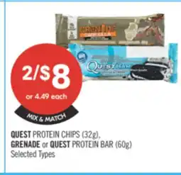 Shoppers Drug Mart QUEST PROTEIN CHIPS (32g), GRENADE or QUEST PROTEIN BAR (60g) offer