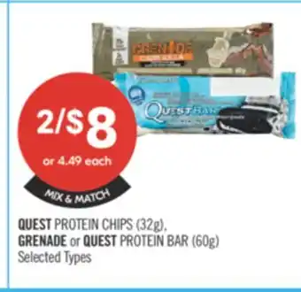 Shoppers Drug Mart QUEST PROTEIN CHIPS (32g), GRENADE or QUEST PROTEIN BAR (60g) offer