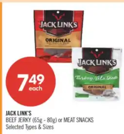 Shoppers Drug Mart JACK LINK'S BEEF JERKY (65g-80g) or MEAT SNACKS offer