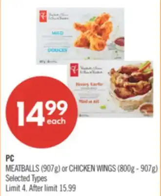 Shoppers Drug Mart PC MEATBALLS (907g) or CHICKEN WINGS (800g - 907g) offer