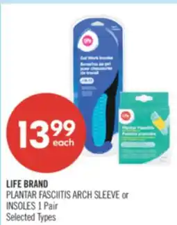 Shoppers Drug Mart LIFE BRAND PLANTAR FASCIITIS ARCH SLEEVE or INSOLES 1 Pair offer