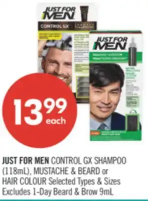 Shoppers Drug Mart JUST FOR MEN CONTROL GX SHAMPOO (118ml) MUSTACHE & BREAD or HAIR COLOUR offer