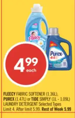 Shoppers Drug Mart FLEECY FABRIC SOFTENER (1.36L), PUREX (1.47L) or TIDE SIMPLY (1L - 1.09L) LAUNDRY DETERGENT offer