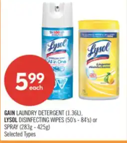 Shoppers Drug Mart GAIN LAUNDRY DETERGENT (1.36L), LYSOL DISINFECTING WIPES (50's - 84's) or SPRAY (283g - 425g) offer