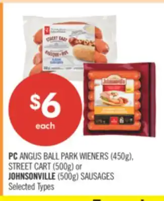 Shoppers Drug Mart PC ANGUS BALL PARK WIENERS (450g), STREET CART (500g) or JOHNSONVILLE (500g) SAUSAGES offer