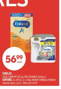 Shoppers Drug Mart SIMILAC TOTAL COMFORT (837g), PRO-ADVANCE (859g) or ENFAMIL A+ REFILL (2x496g) INFANT FORMULA POWDER offer