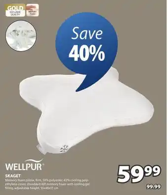 JYSK Wellpur Skaget Memory foam pillow offer