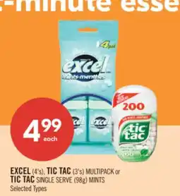 Shoppers Drug Mart EXCEL (4's), TIC TAC (3's) MULTIPACK or TIC TAC SINGLE SERVE (98g) MINTS offer