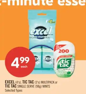 Shoppers Drug Mart EXCEL (4's), TIC TAC (3's) MULTIPACK or TIC TAC SINGLE SERVE (98g) MINTS offer