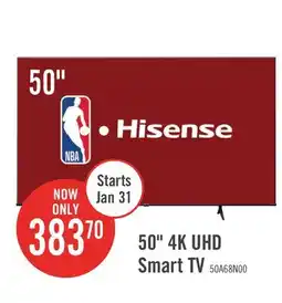 The Brick Hisense 50 4K UHD HDR10 Dolby Vision 60Hz Google Smart TV (50A68N) offer