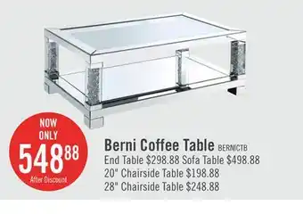 The Brick Berni 47.2 Glam Mirror & Glass Top Coffee Table with Shelf - Silver Metal with Diamond Look Legs offer