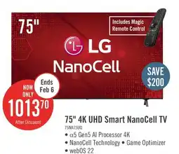 The Brick LG 75 Nanocell 4K UHD HDR10+ HGiG ThinQ 60Hz Smart TV (75NANO75UQA.ACC) offer