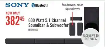 The Brick SONY 5.1 CH Dolby Digital Soundbar with Subwoofer and Wireless Rear Speakers (HTS40R) offer